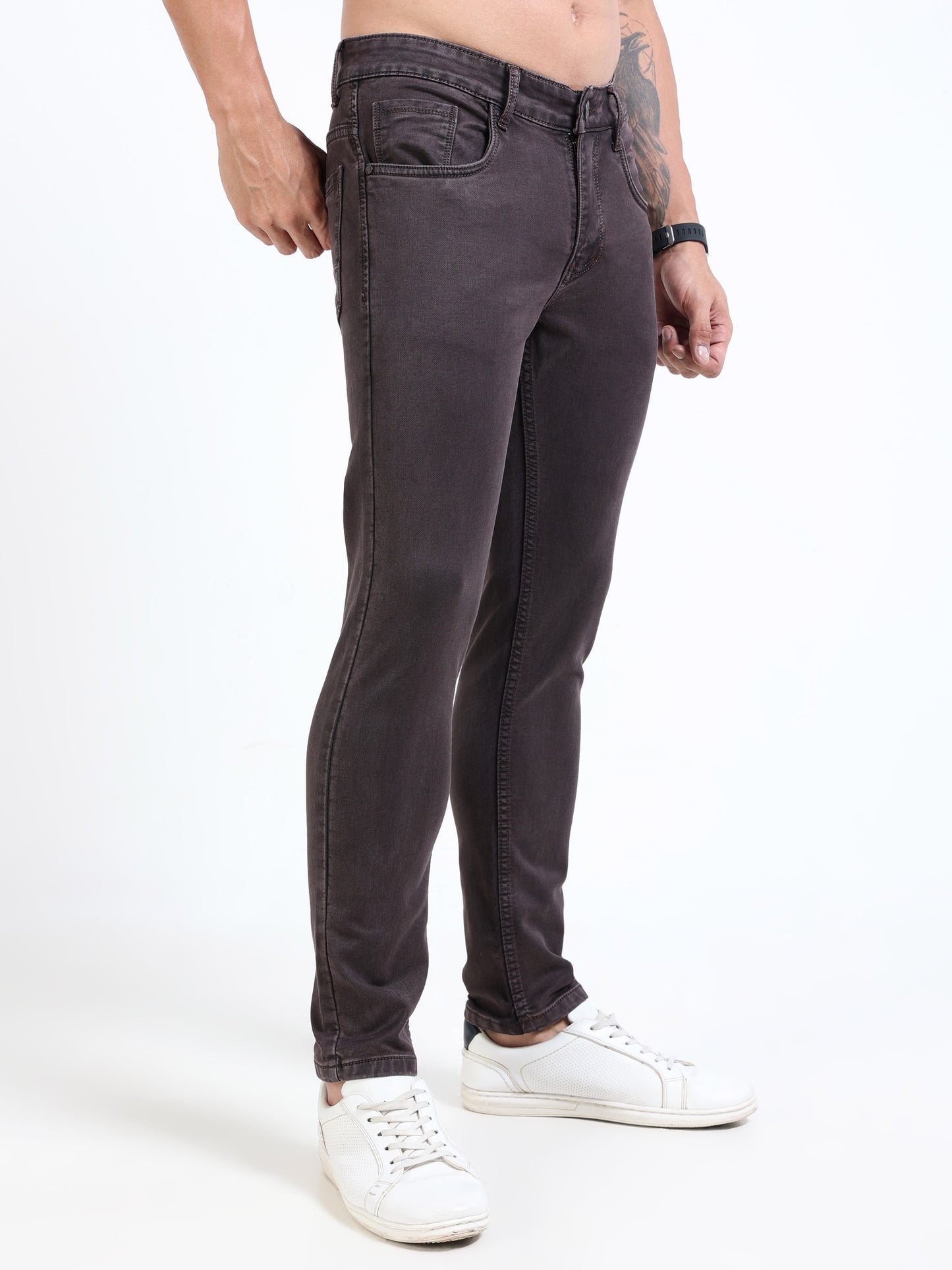 MARKSMITH Men's Slim Fit Stretchable Denim jeans Chocolate brownie