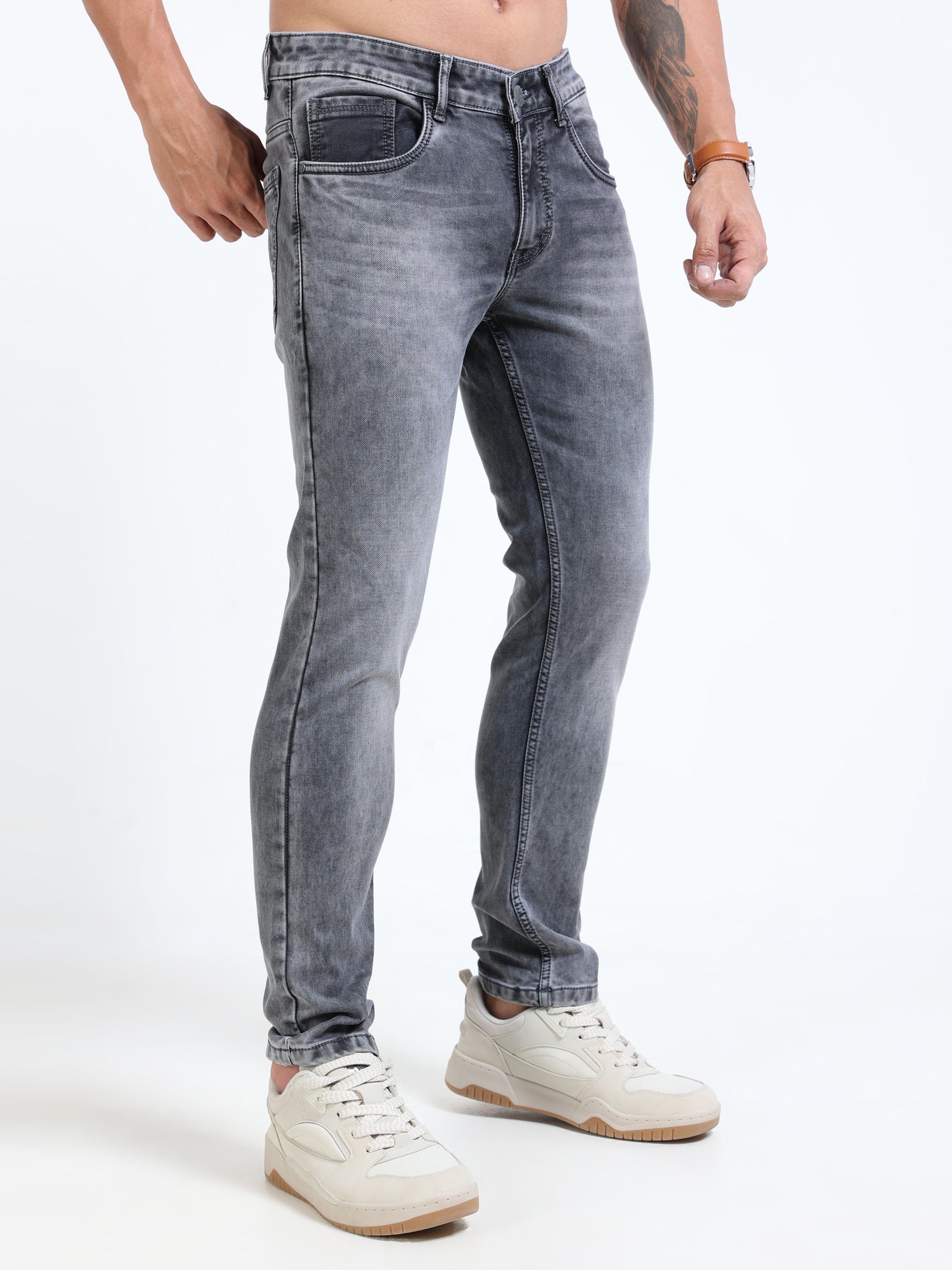 MARKSMITH Men's Slim Fit Stretchable Denim jeans Elephant Gray