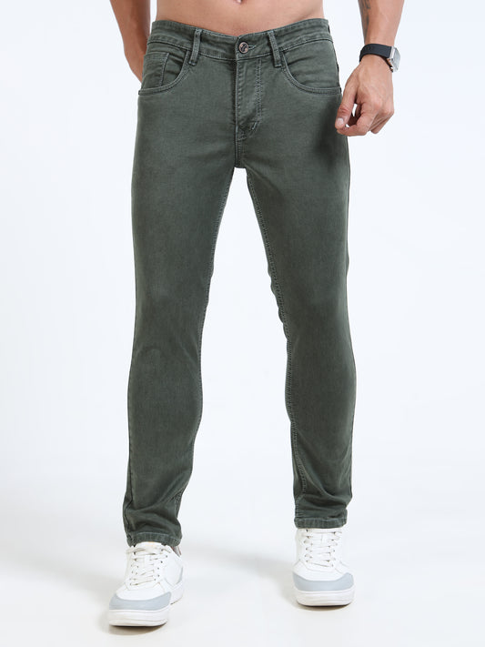 MARKSMITH Men's Slim Fit Stretchable Denim jeans Charcoal Green