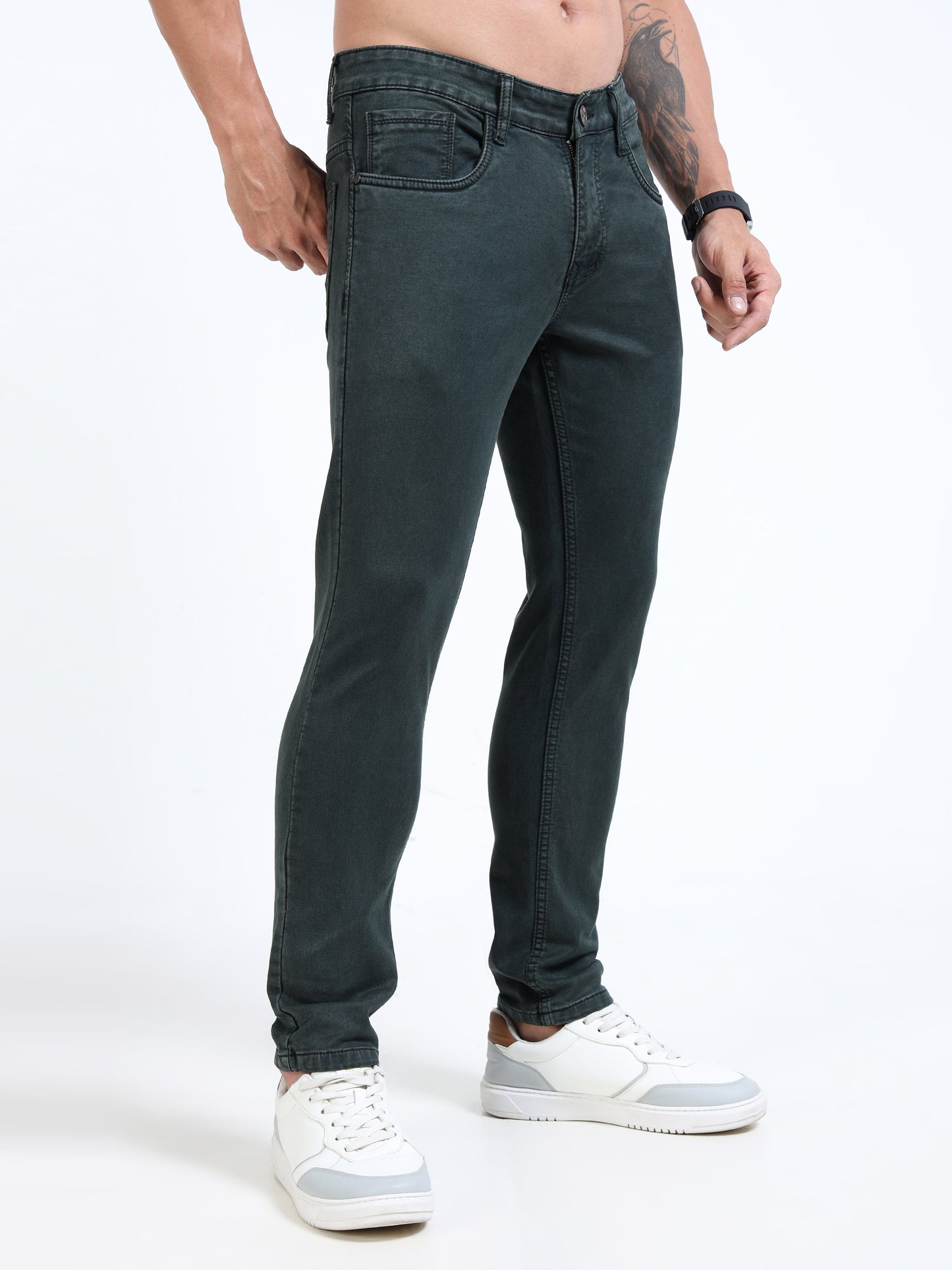 MARKSMITH Men's Slim Fit Stretchable Denim jeans Forest Green