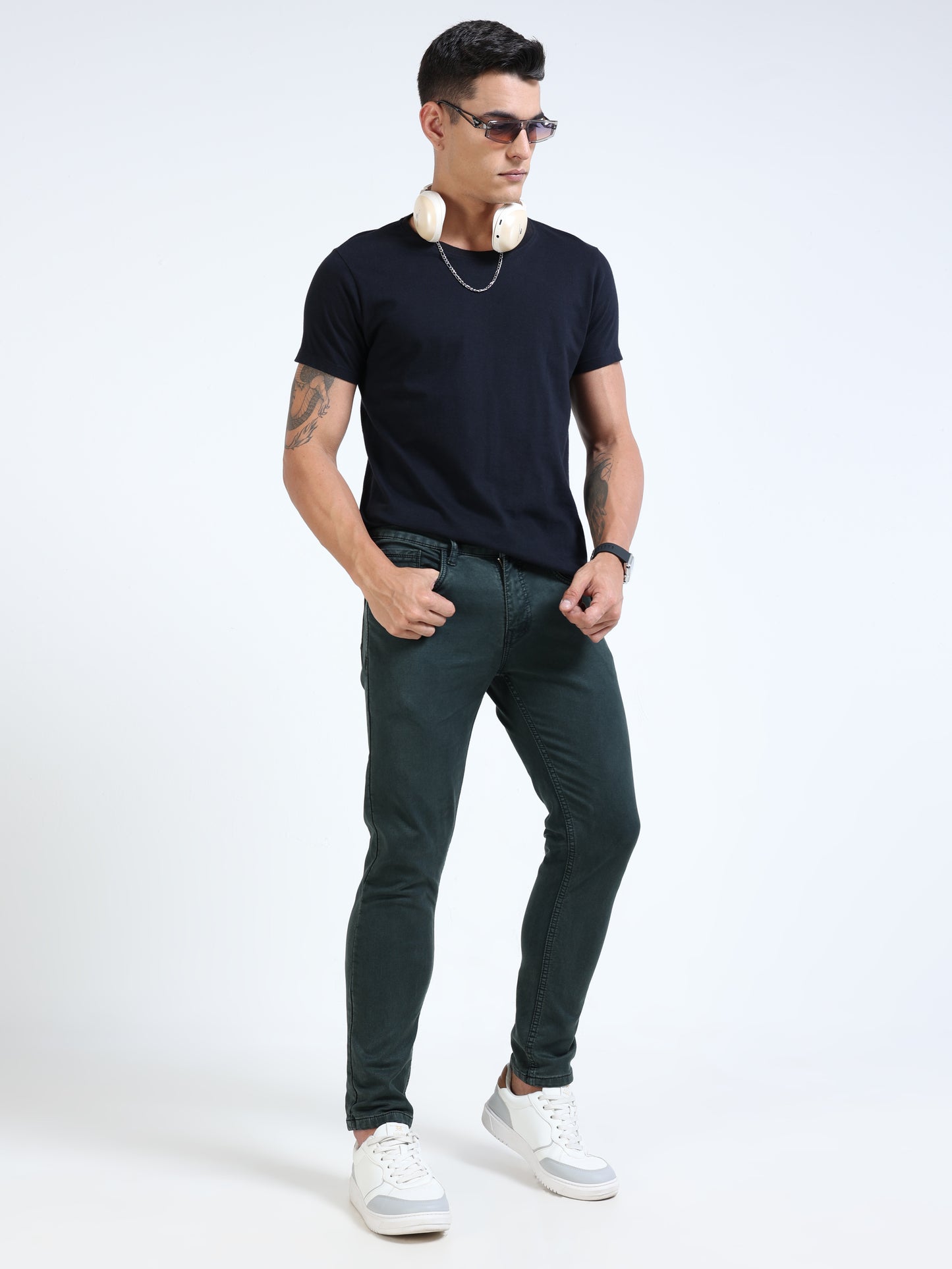 MARKSMITH Men's Slim Fit Stretchable Denim jeans Forest Green