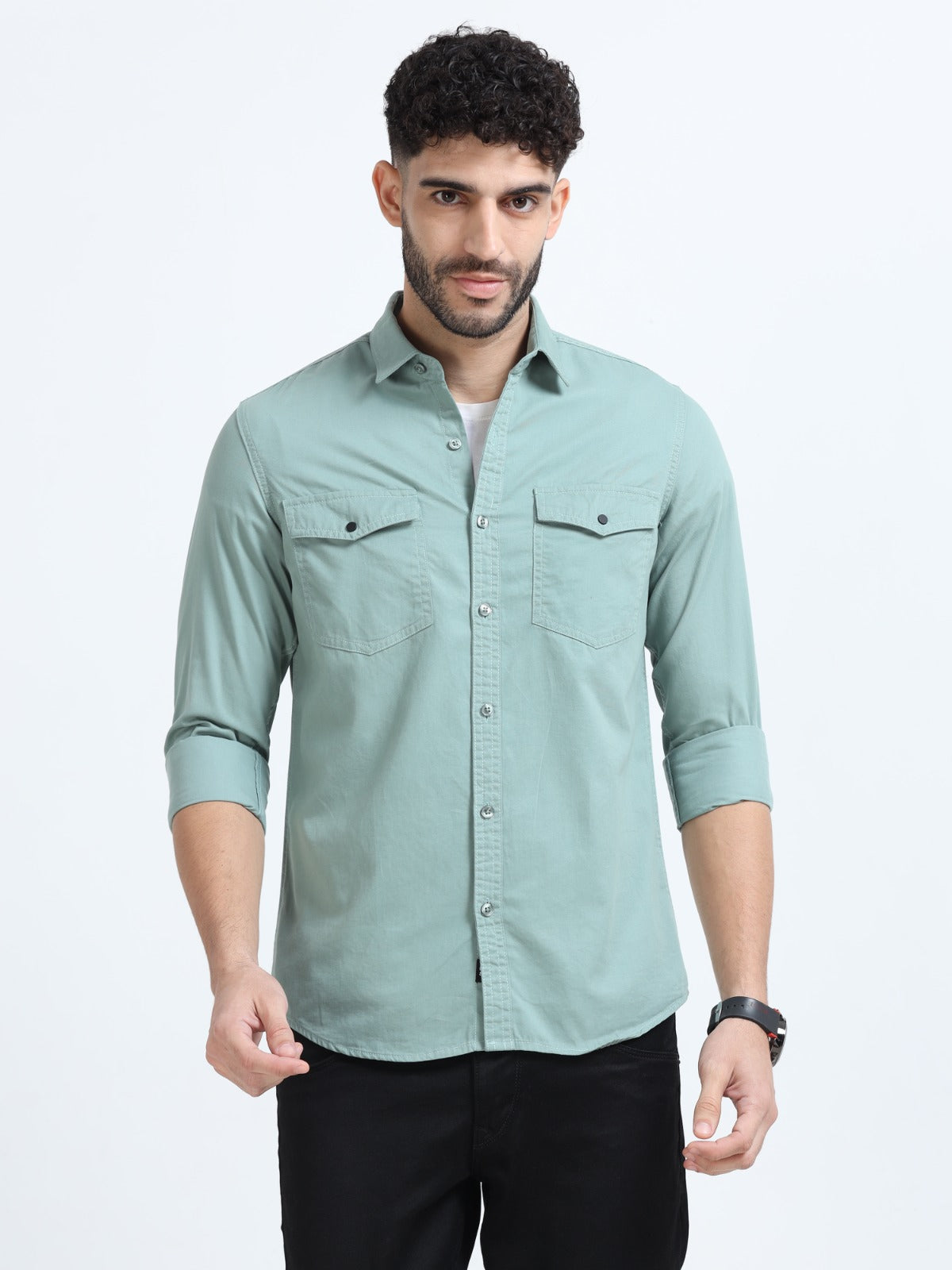 Mark Smith Men's Casual Double pocket flap style Light Green