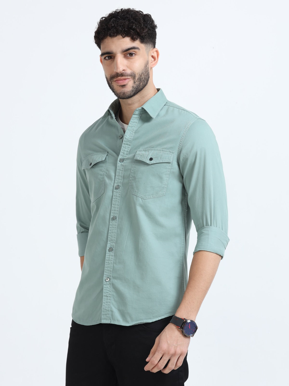 Mark Smith Men's Casual Double pocket flap style Light Green