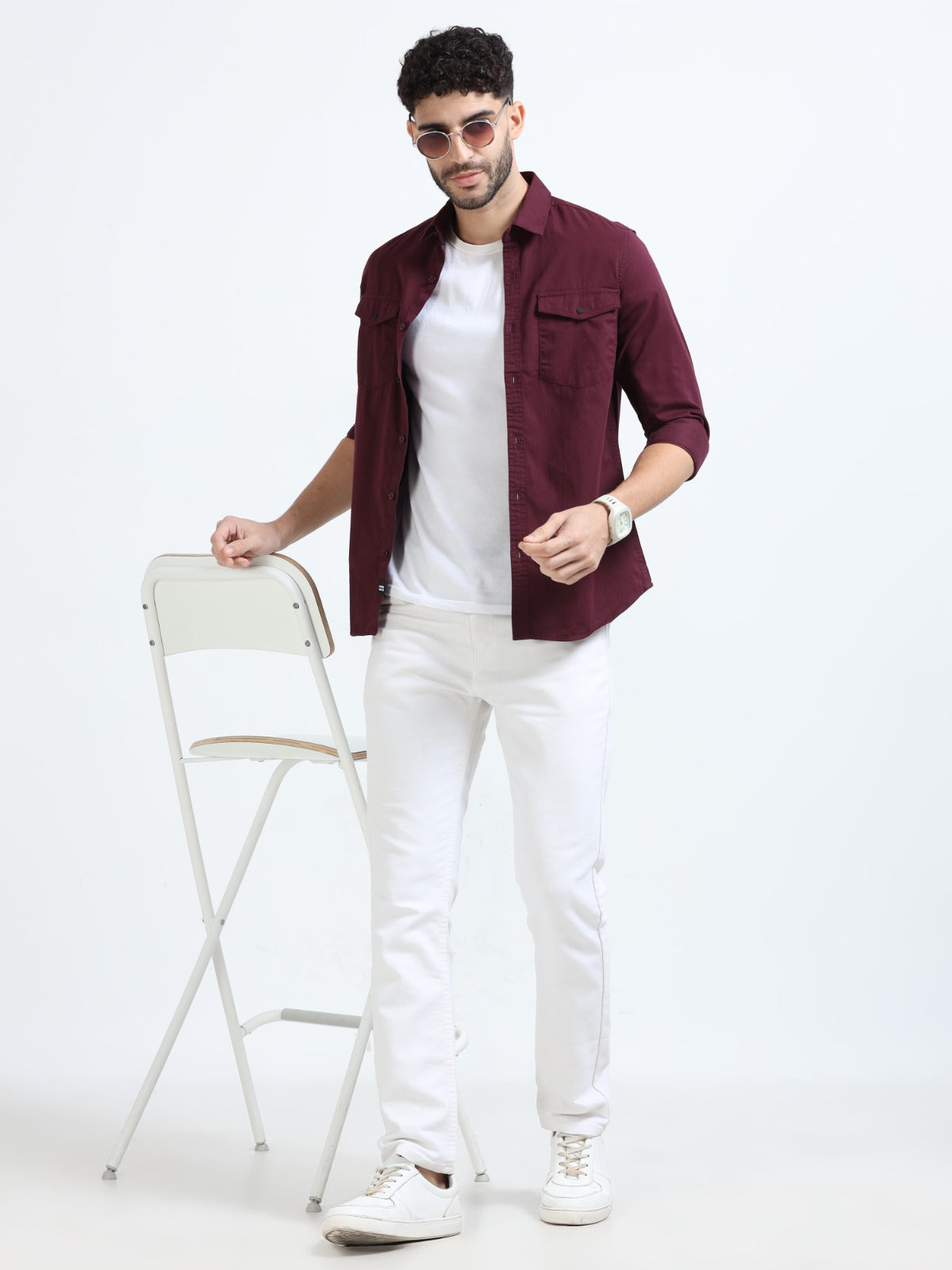 Mark Smith Men's Casual Double pocket flap style Maroon