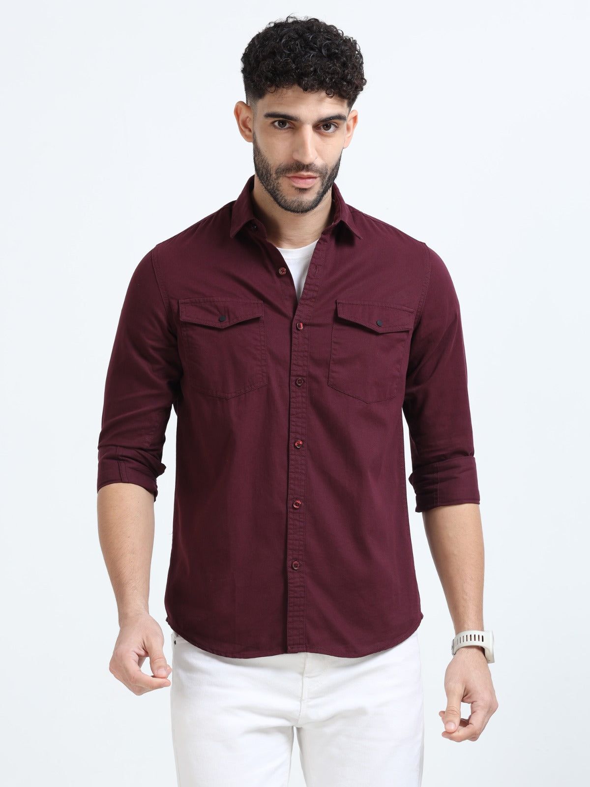 Mark Smith Men's Casual Double pocket flap style Maroon