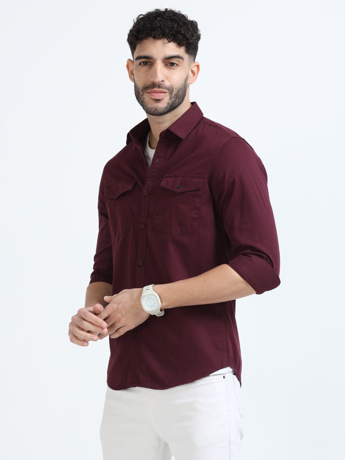 Mark Smith Men's Casual Double pocket flap style Maroon