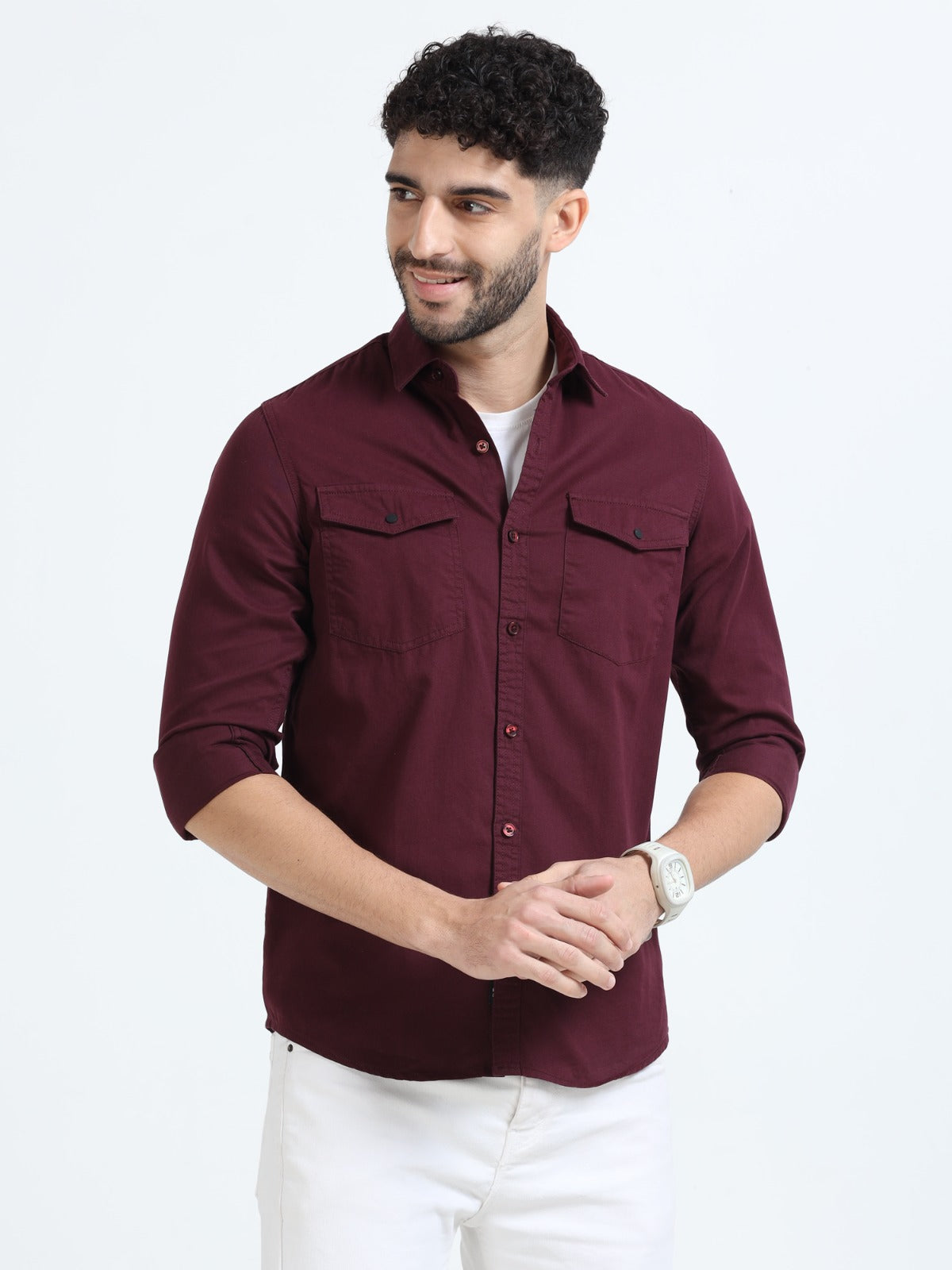 Mark Smith Men's Casual Double pocket flap style Maroon