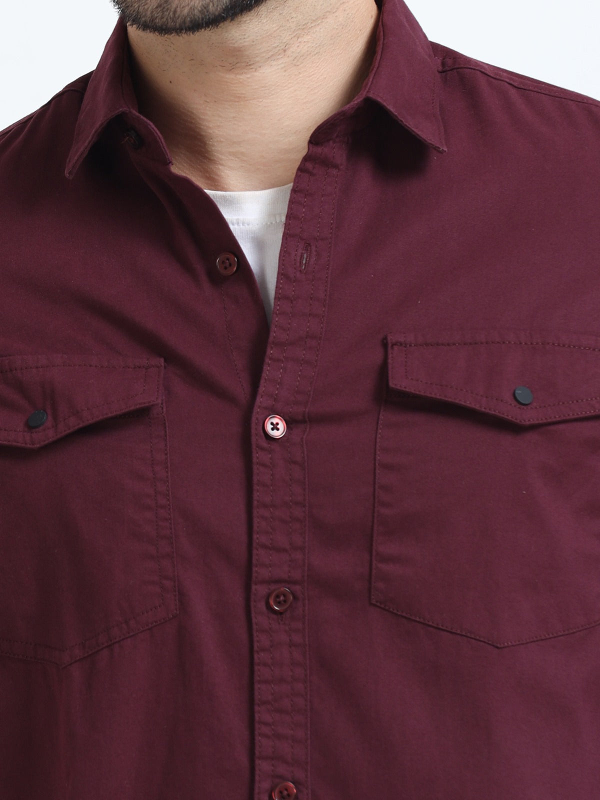 Mark Smith Men's Casual Double pocket flap style Maroon