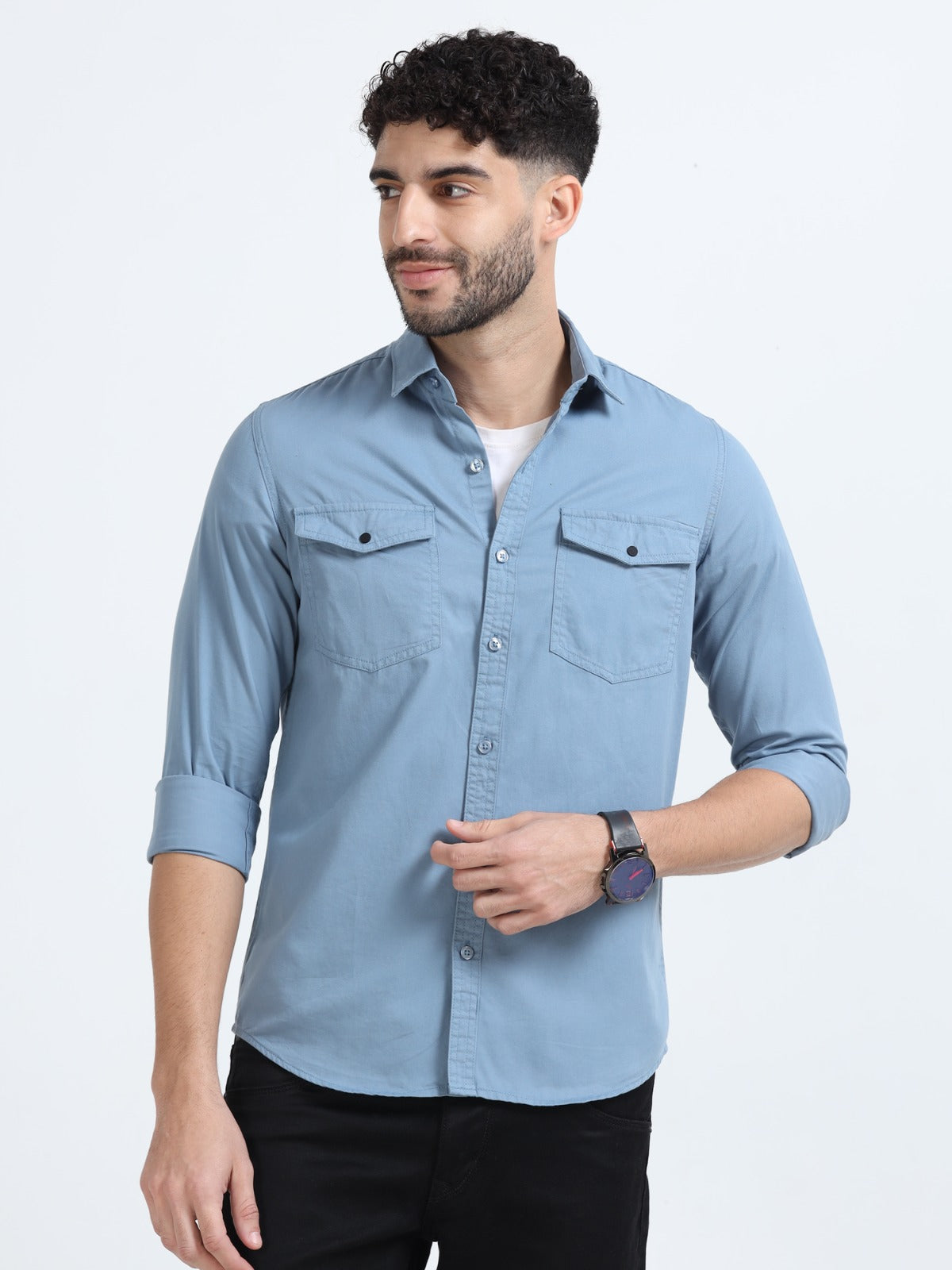 Mark Smith Men's Casual Double pocket flap style sky blue