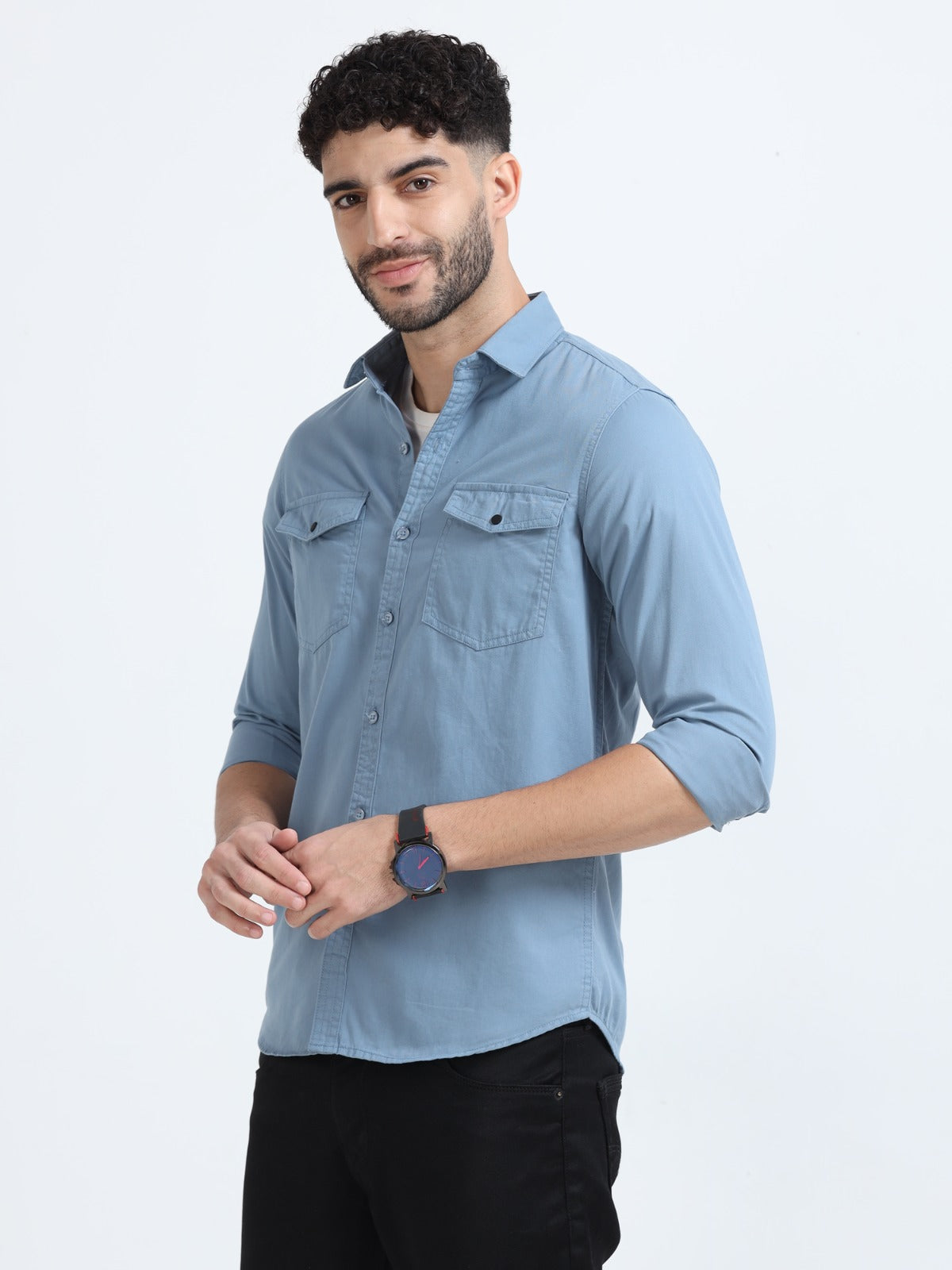 Mark Smith Men's Casual Double pocket flap style sky blue
