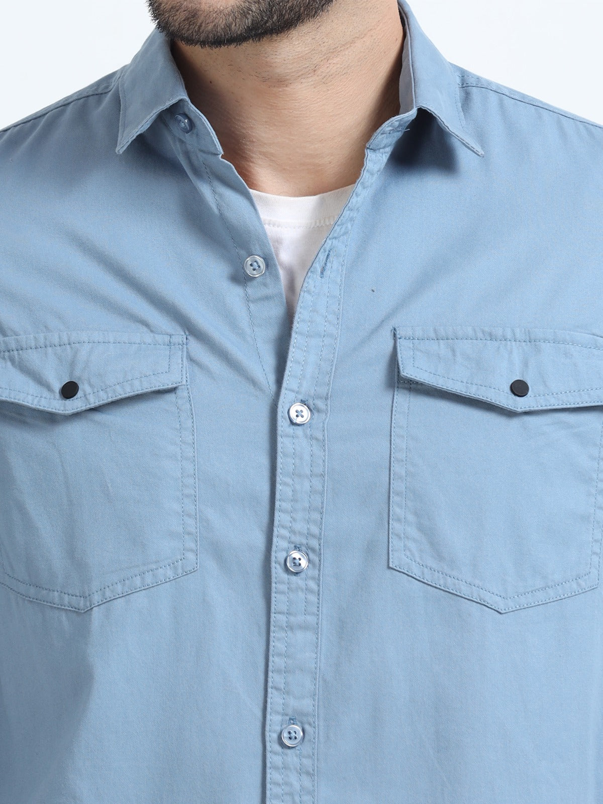 Mark Smith Men's Casual Double pocket flap style sky blue