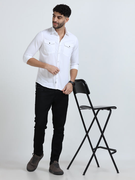 Mark Smith Men'sĀ Casual Double pocket flap style white