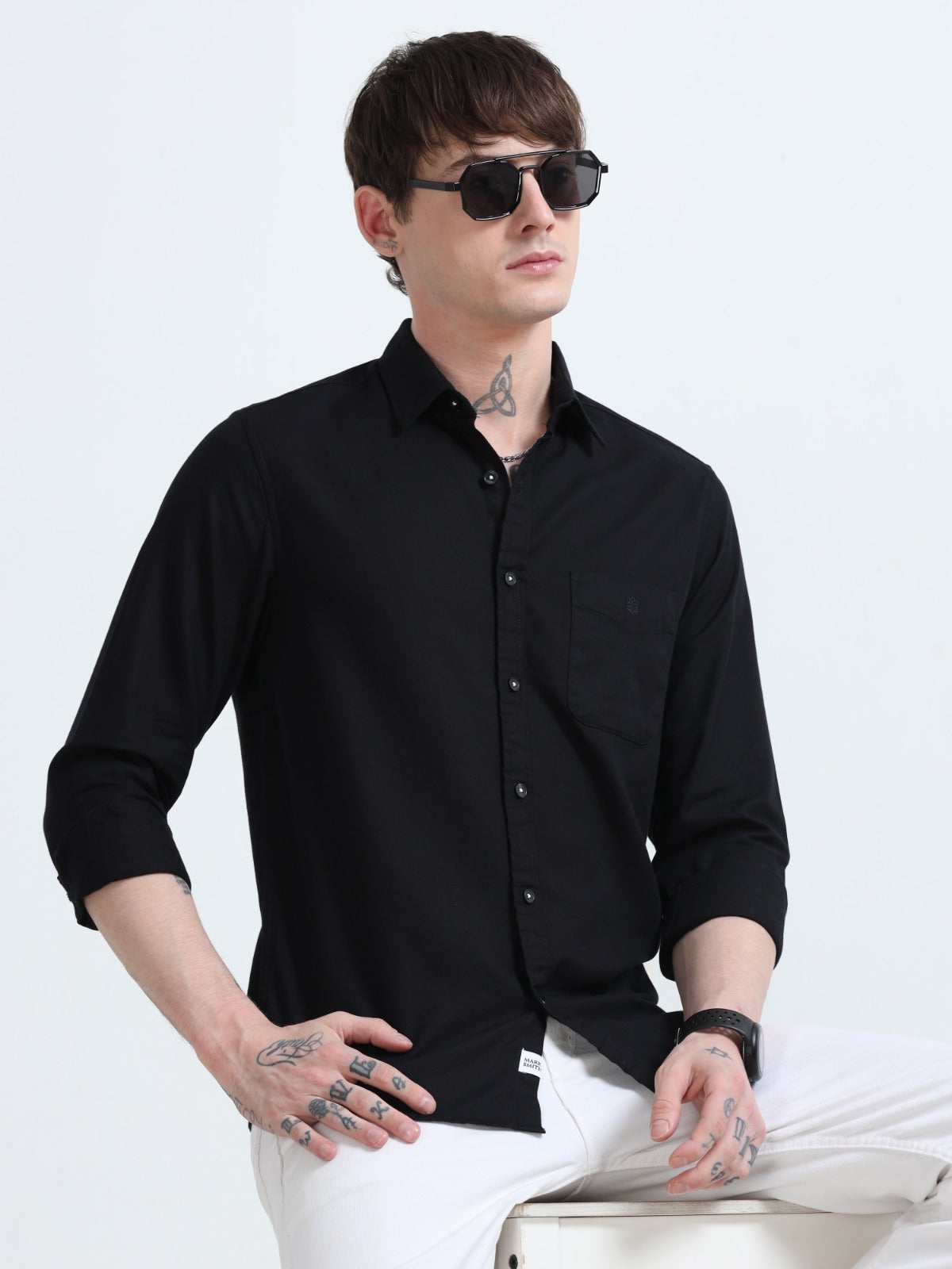 Marksmith Casual Oxford Shrits For Men, Black