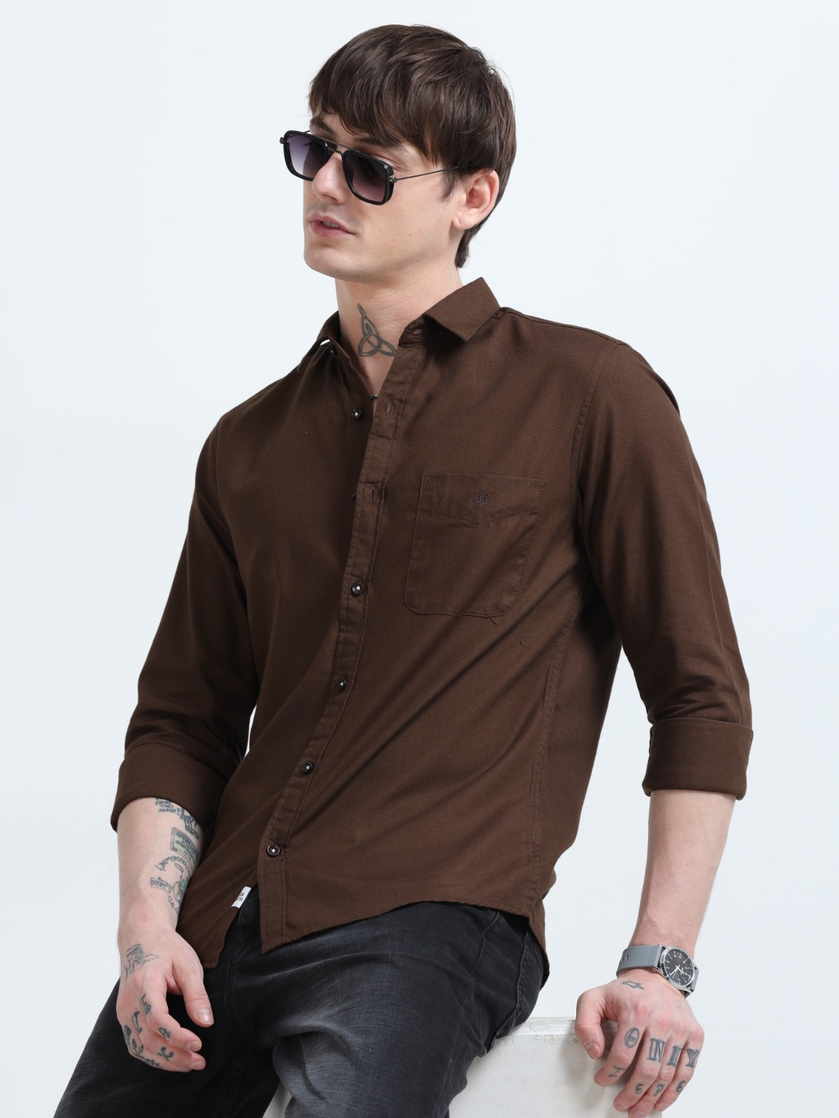 Marksmith Casual Oxford Shrits For Men, chocolate brown