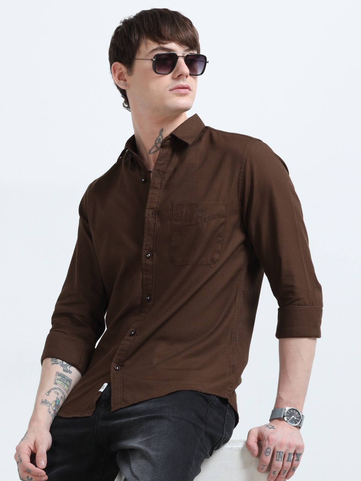 Marksmith Casual Oxford Shrits For Men, chocolate brown
