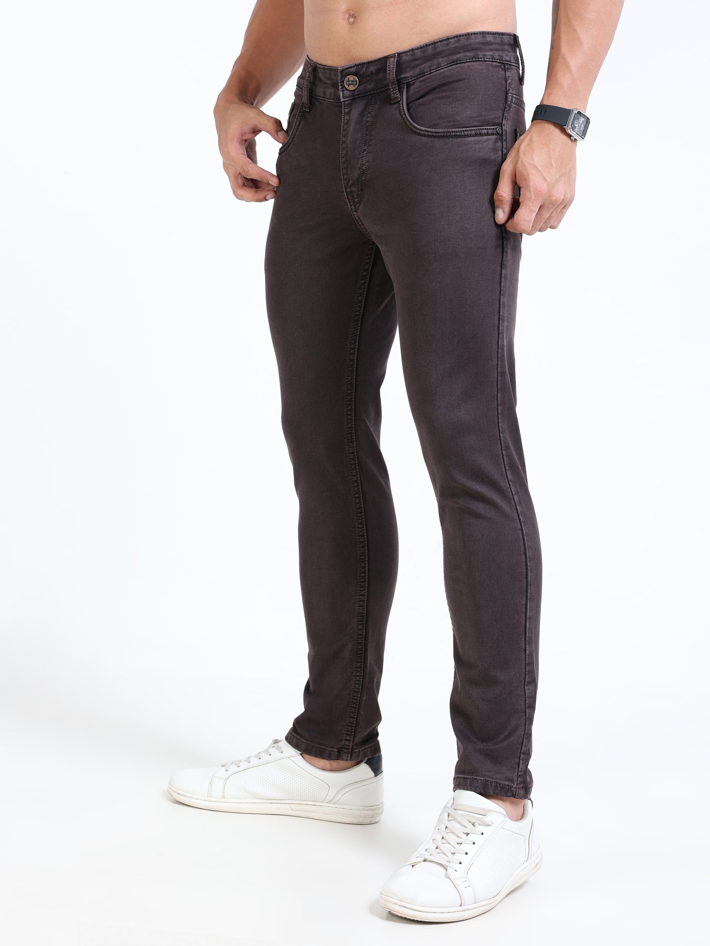 MARKSMITH Men's Slim Fit Stretchable Denim jeans Chocolate brownie