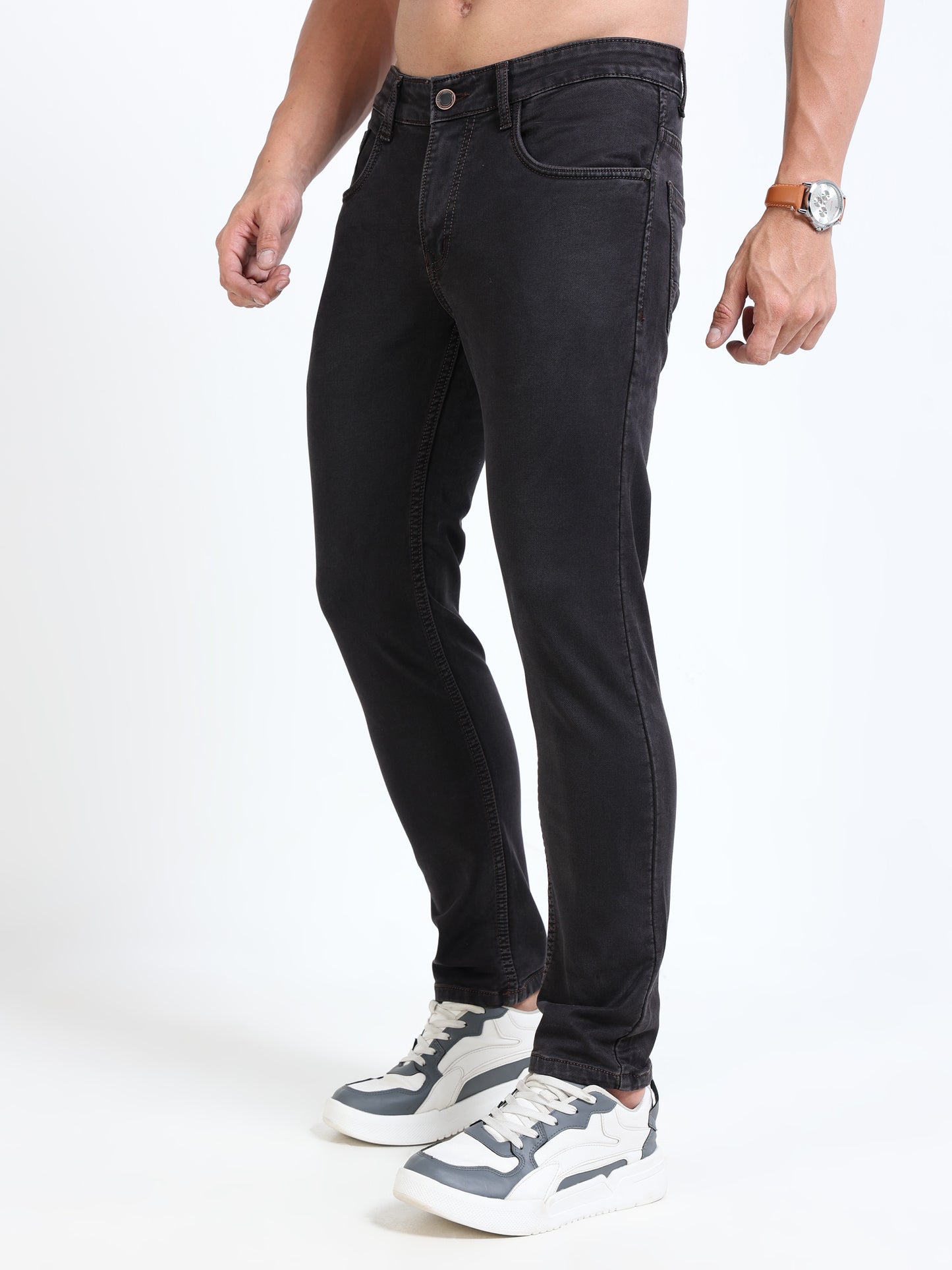 MARKSMITH Men's Slim Fit Stretchable Denim jeans Raisin Black