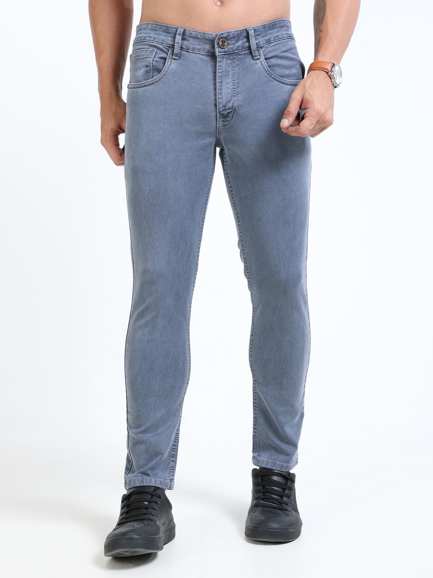 MARKSMITH Men's Slim Fit Stretchable Denim jeans Light Grayish Blue