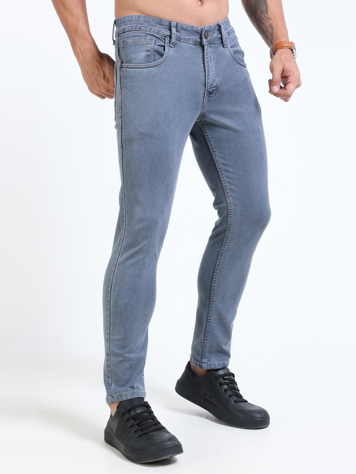 MARKSMITH Men's Slim Fit Stretchable Denim jeans Light Grayish Blue