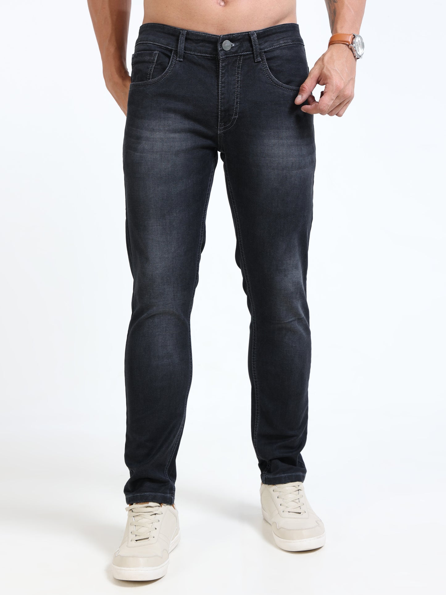 MARKSMITH Men's Slim Fit Stretchable Denim jeans Charcoal Black