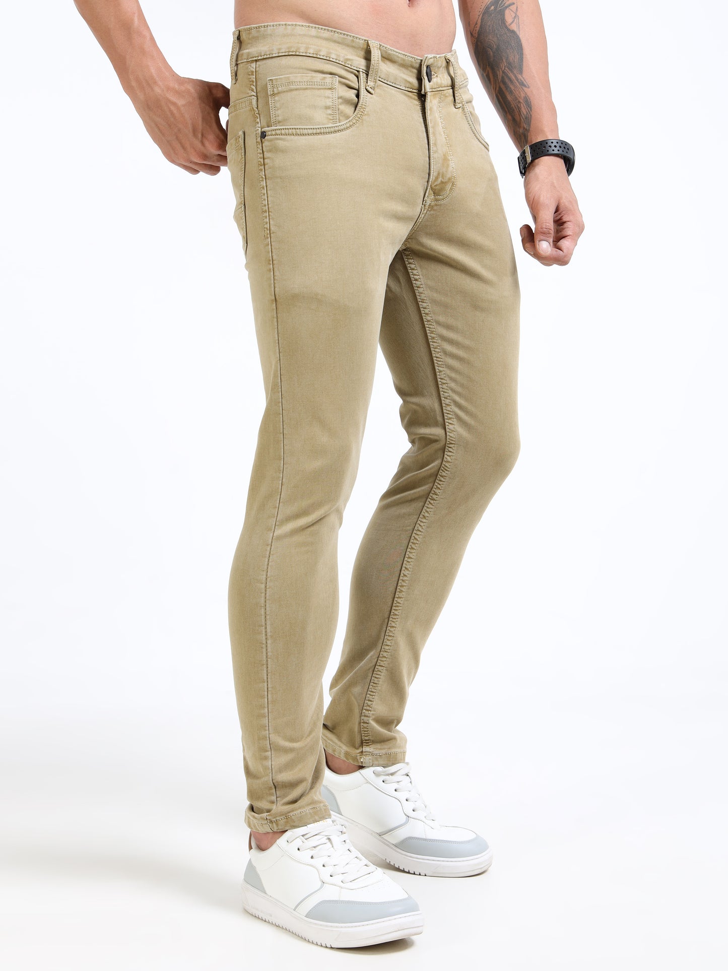 MARKSMITH Men's Slim Fit Stretchable Denim jeans Khaki