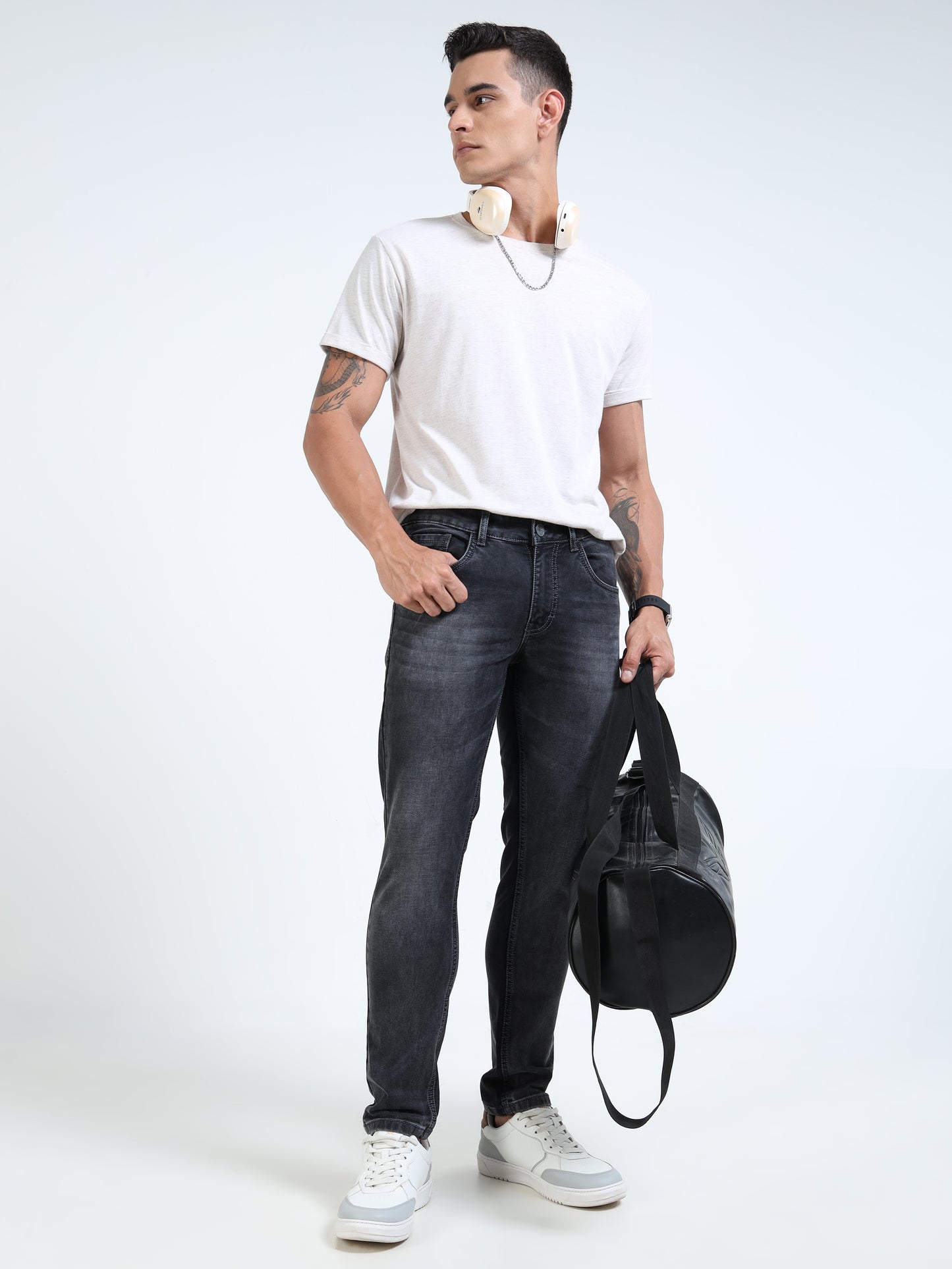 MARKSMITH Men's Slim Fit Stretchable Denim jeans Dark Gray