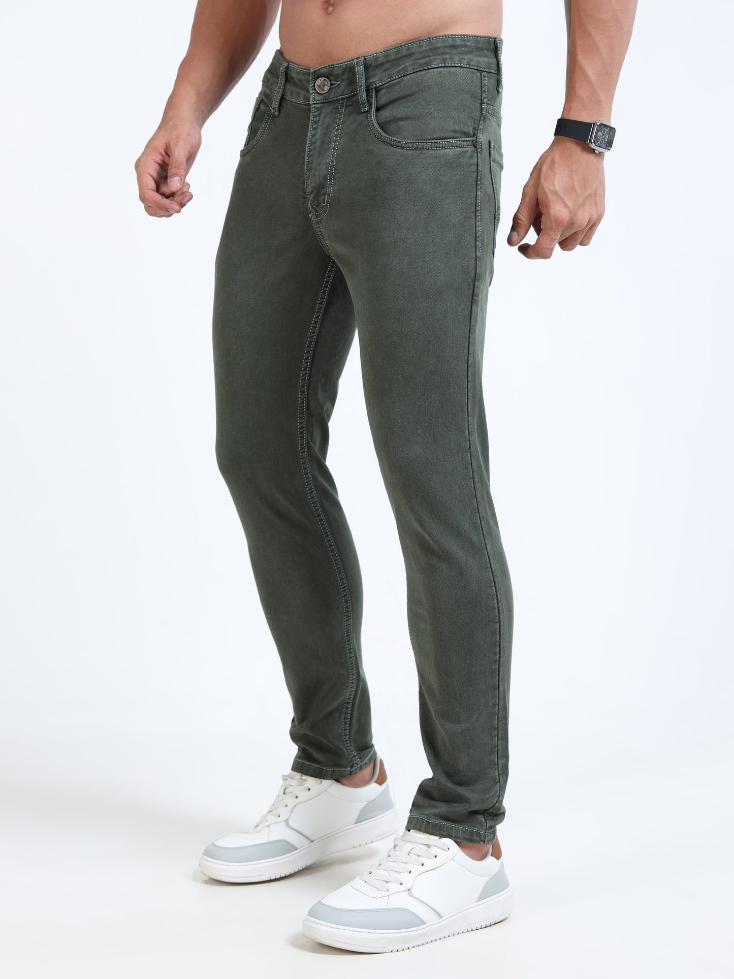 MARKSMITH Men's Slim Fit Stretchable Denim jeans Charcoal Green