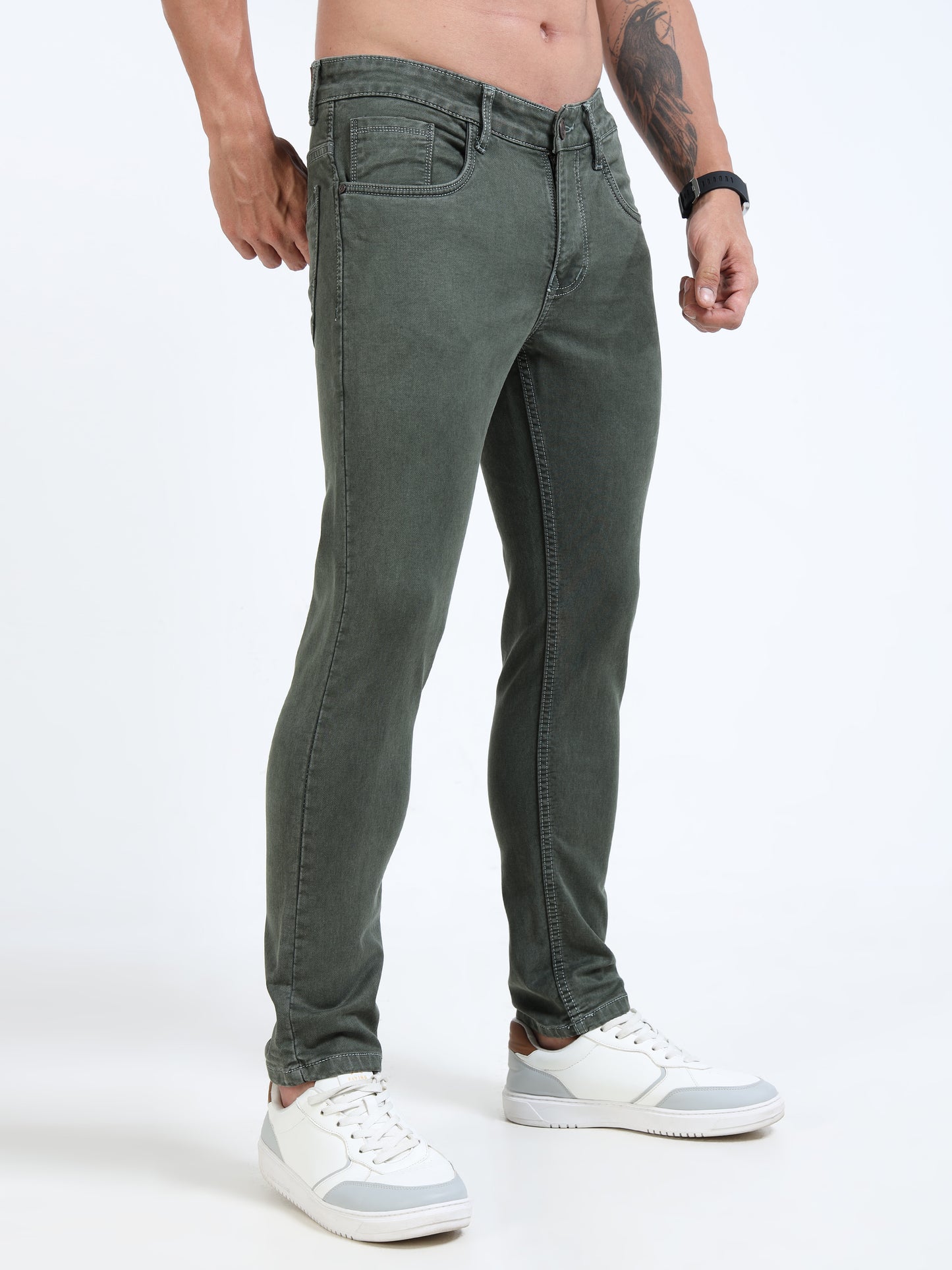 MARKSMITH Men's Slim Fit Stretchable Denim jeans Charcoal Green