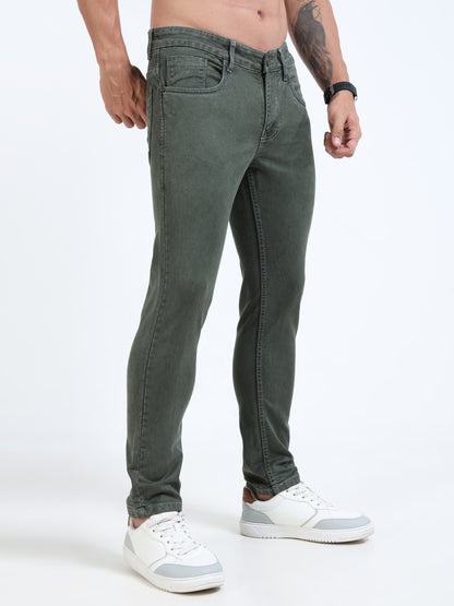 MARKSMITH Men's Slim Fit Stretchable Denim jeans Charcoal Green
