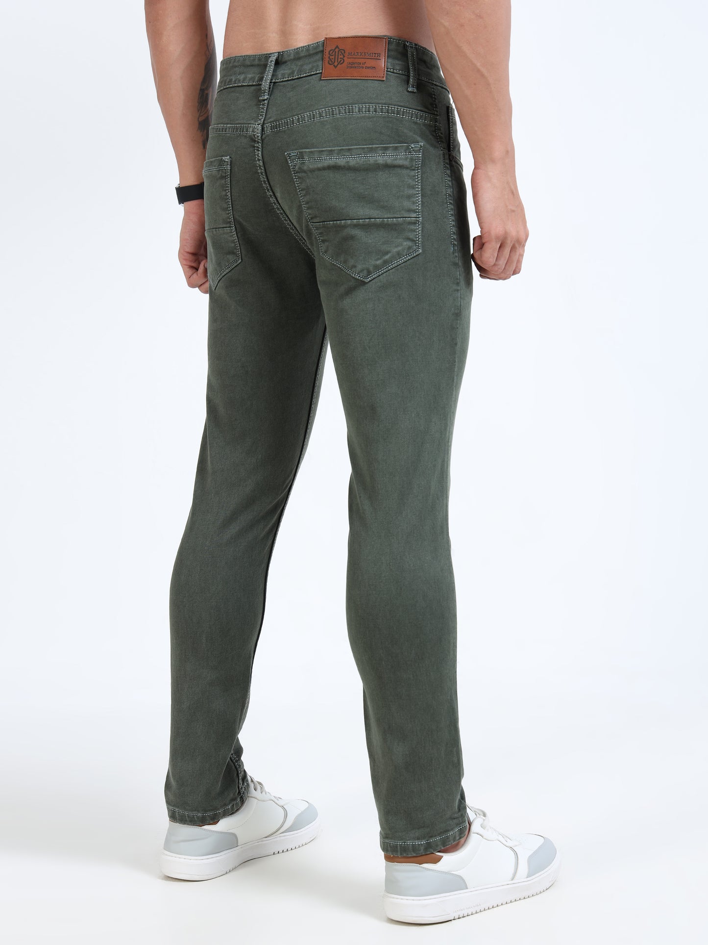 MARKSMITH Men's Slim Fit Stretchable Denim jeans Charcoal Green