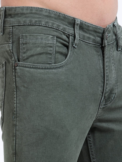 MARKSMITH Men's Slim Fit Stretchable Denim jeans Charcoal Green