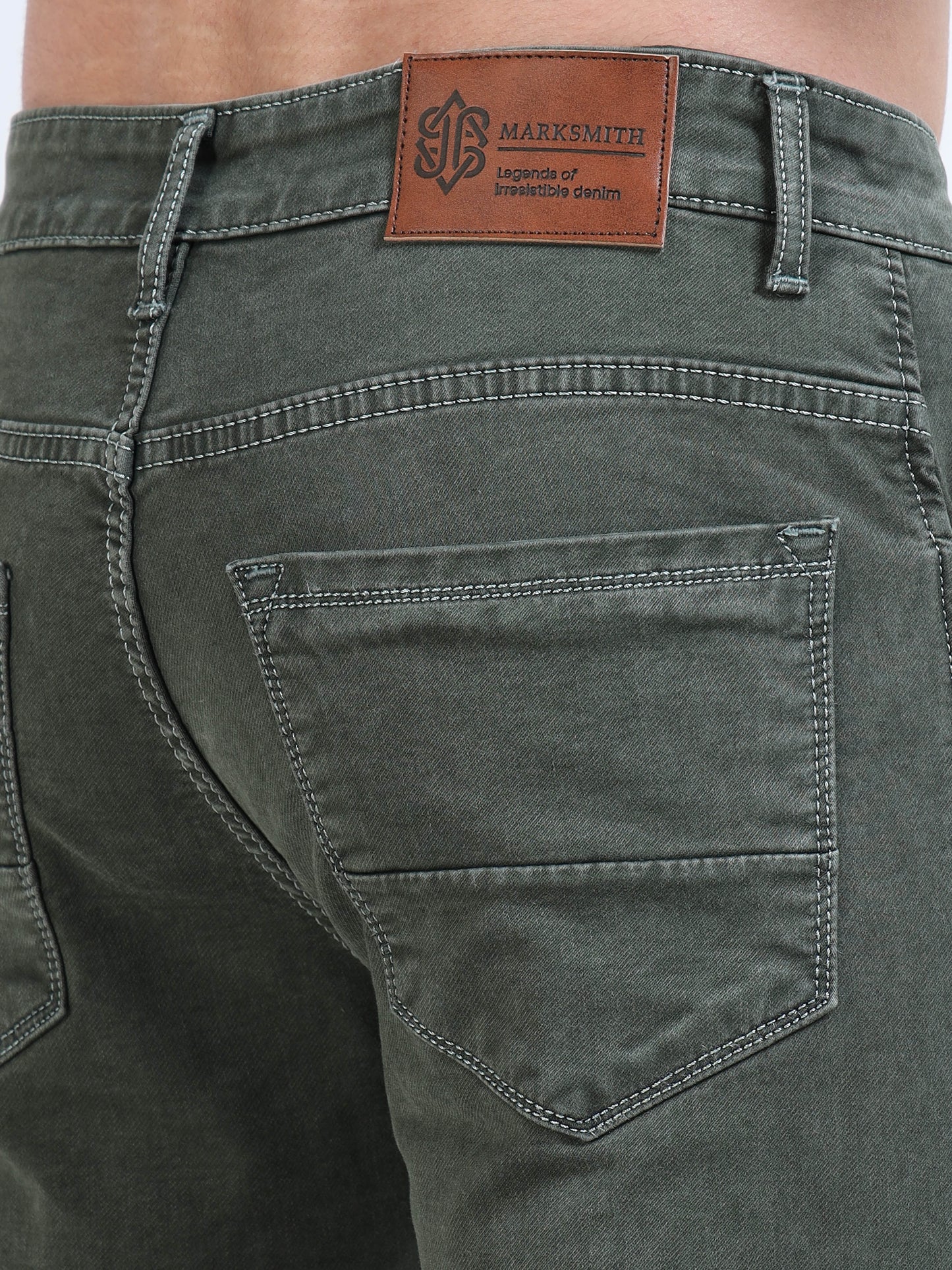 MARKSMITH Men's Slim Fit Stretchable Denim jeans Charcoal Green