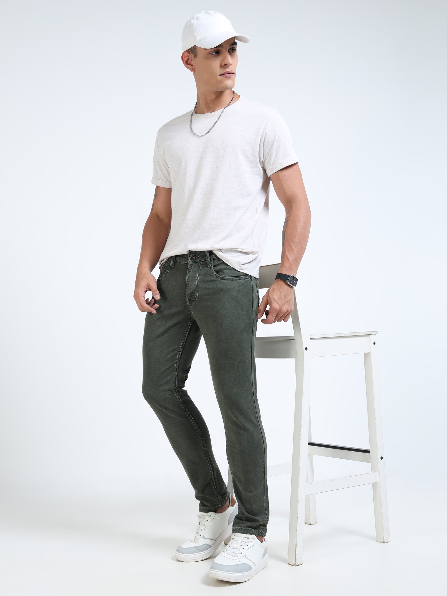 MARKSMITH Men's Slim Fit Stretchable Denim jeans Charcoal Green