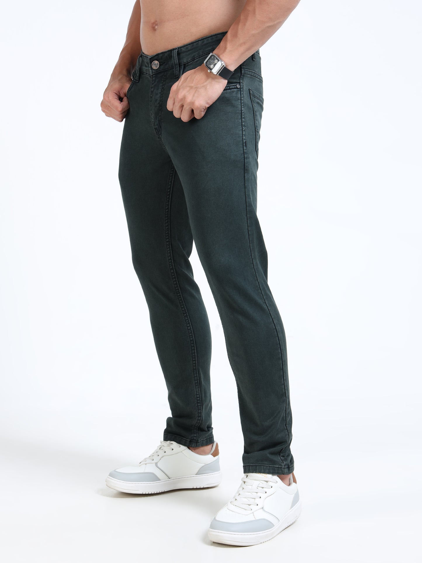 MARKSMITH Men's Slim Fit Stretchable Denim jeans Forest Green