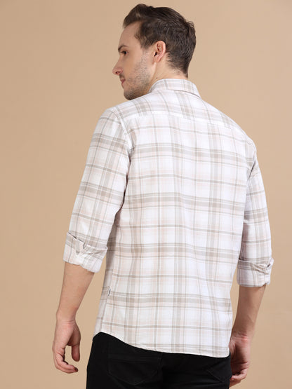 Marksmith Men's Oxford Checkered Slim fit Shirt, White:Beige:Grey,