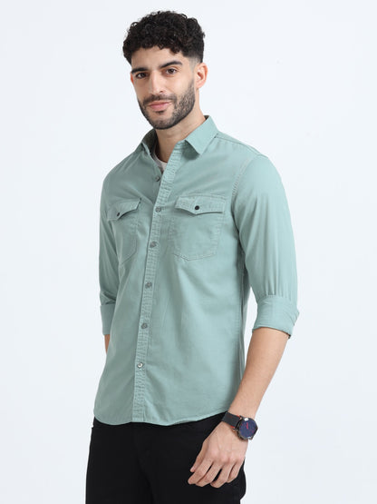 Mark Smith Men's Casual Double pocket flap style Light Green