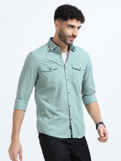 Mark Smith Men's Casual Double pocket flap style Light Green