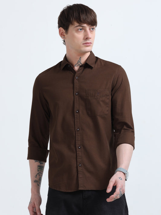 Marksmith Casual Oxford Shrits For Men, chocolate brown
